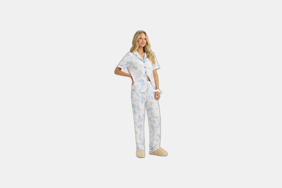 Cozy Earth Bamboo Stretch-Knit Short Sleeve & Pant Pajama Set