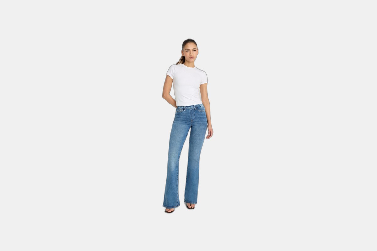 Good American Power Stretch Pull-On Flare Jeans